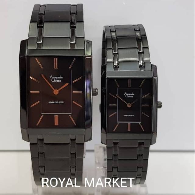 Jam Tangan Couple Alexandre Christie Pasangan Full Black Tali Rantai Original Ac 8606 Hitam Kotak Indonesia