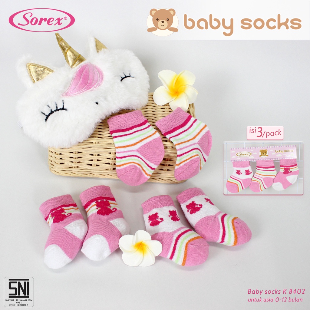 (3pcs) Kaos Kaki Bayi Sorex K8401 K8402 K8403 K8404 K8405 Baby Socks Cewek |tc