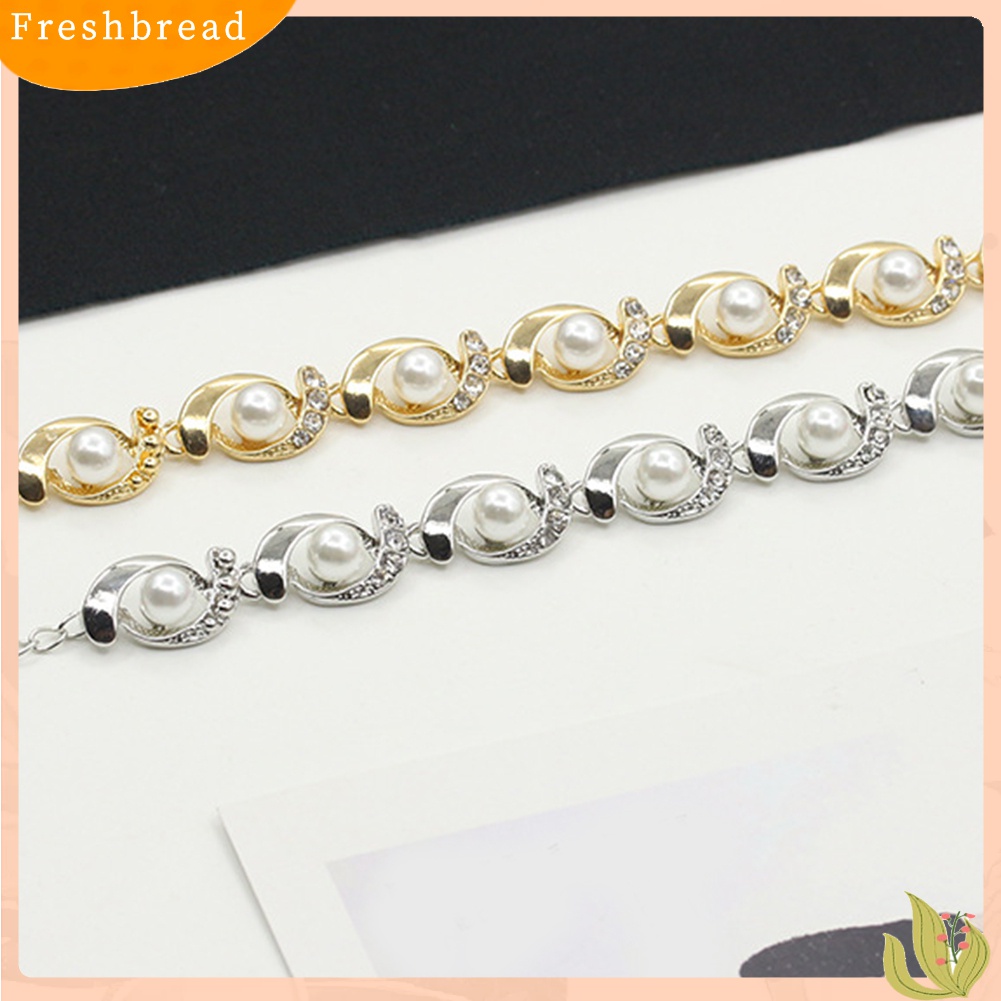 Terlaris Women Faux Pearl Rhinestone Inlaid Charm Bracelet Bangle Adjustable Jewelry Gift