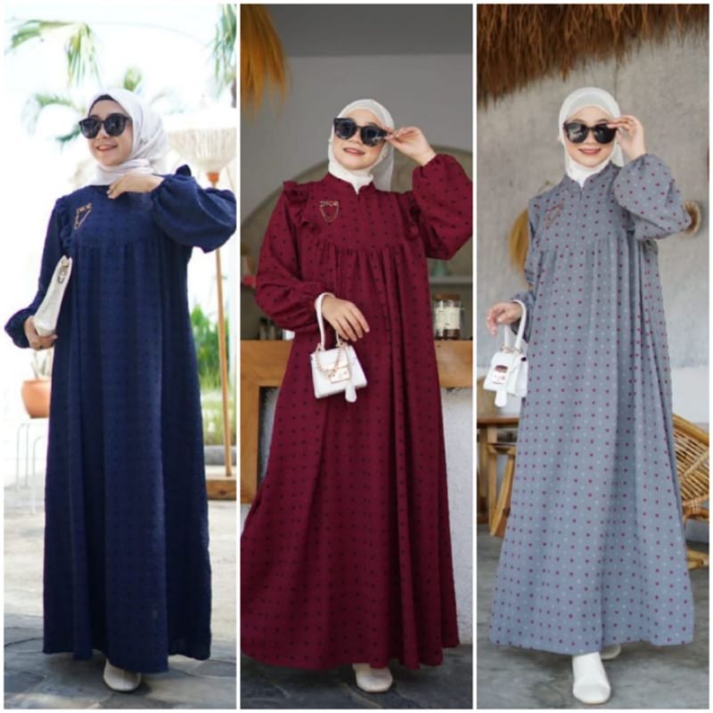BISA COD DEALOVE DRESS GAMIS MAXI MIDI CRINCKLE URAGIRI AIRFLOW TWO TONE POLKADOT BORDIR TIMBUL3D BU