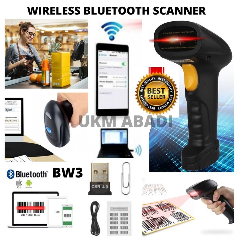 BW3 Bluetooth Barcode Wireless Scanner PC Laptop HP Android Tablet Supermarket Black 111130