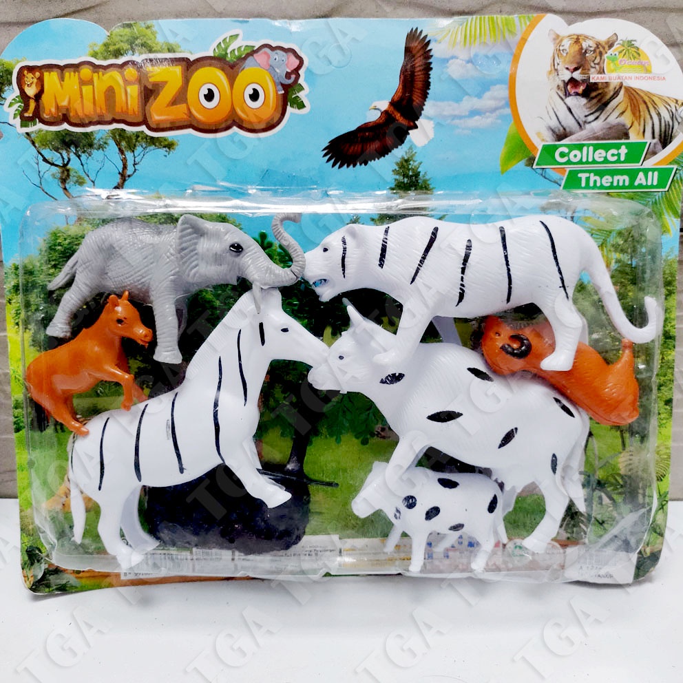 Mini Zoo 1216 Mainan Hewan Liar Zebra Gajah Macan Sapi