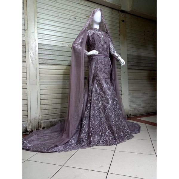 Gaun Pengantin Slim Full Payet Taro dan Ijo Wardah