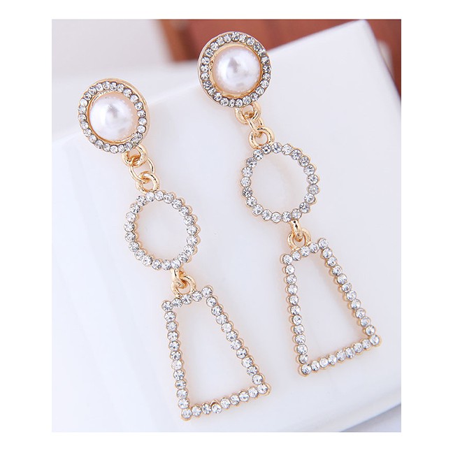 LRC Anting Tusuk Fashion Gold Color Geometric Shape Decorated A56712