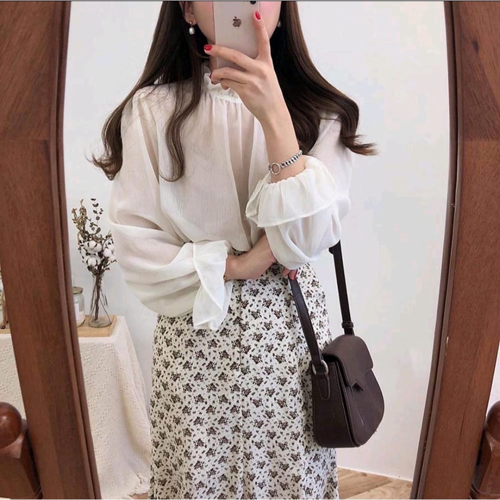 BEFAST - ZEC OOTD Wanita SAPIRA / Copry Seethrough Highneck Top / Blouse Wanita Terbaru / Blouse Polos Kekinian / Blouse Bagus Untuk OOTD Wanita / Blouse Casual