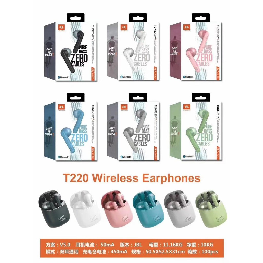 bluetooth TWS JBL tune 220 macaron V5.0 true WIRELESS earbuds by harman kardon