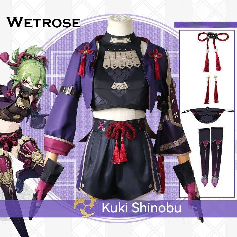 【Wetrose】 Genshin Impact Kuki Shinobu Shinobi Ninja Cosplay Costume Set