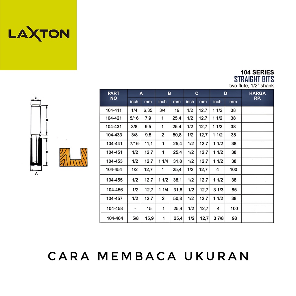 Solid mata router profil kayu straight bit 104 series as 1/2&quot; 2 MATA