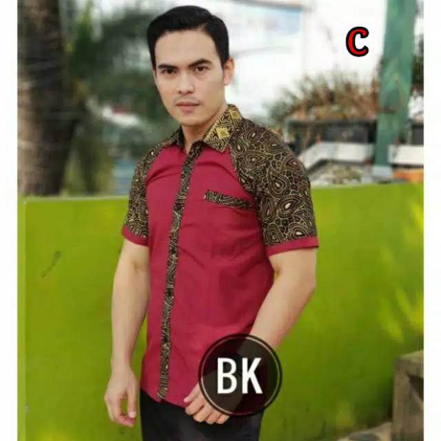 Risna Batik HRB026 kenongo kemeja hem pendek padi pekalongan M L XL MURAH KEREN bati pria wajik biru