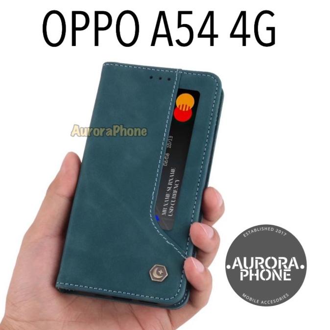 OPPO A54 4G FLIP CASE POLA DOMPET KULIT SLOT KARTU CASE POLA OPPO A54 - HITAM / BLACK