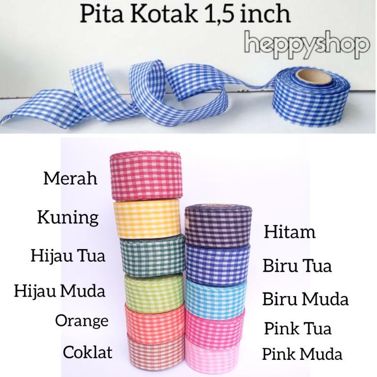 

[PROMO HKM63] Pita Kotak 1,5 inch, Pita Motif Kotak Produk Keren