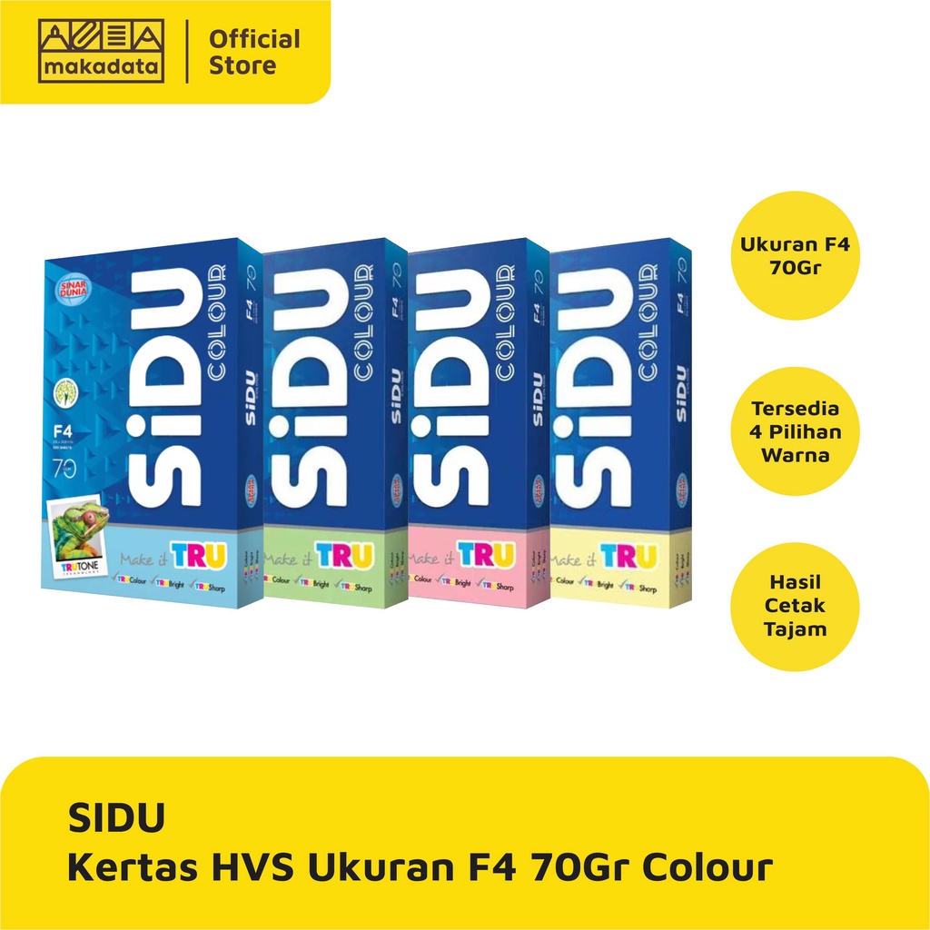 

KERTAS HVS / PRINT / FOTOCOPY SIDU F4 70GR COLOUR (1 RIM) MURAH