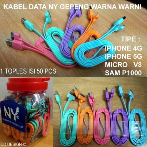 KABEL DATA TOPLES NY IPHONE 5G GEPENG / KABEL DATA GEPENG WARNA MURAH / KABEL DATA