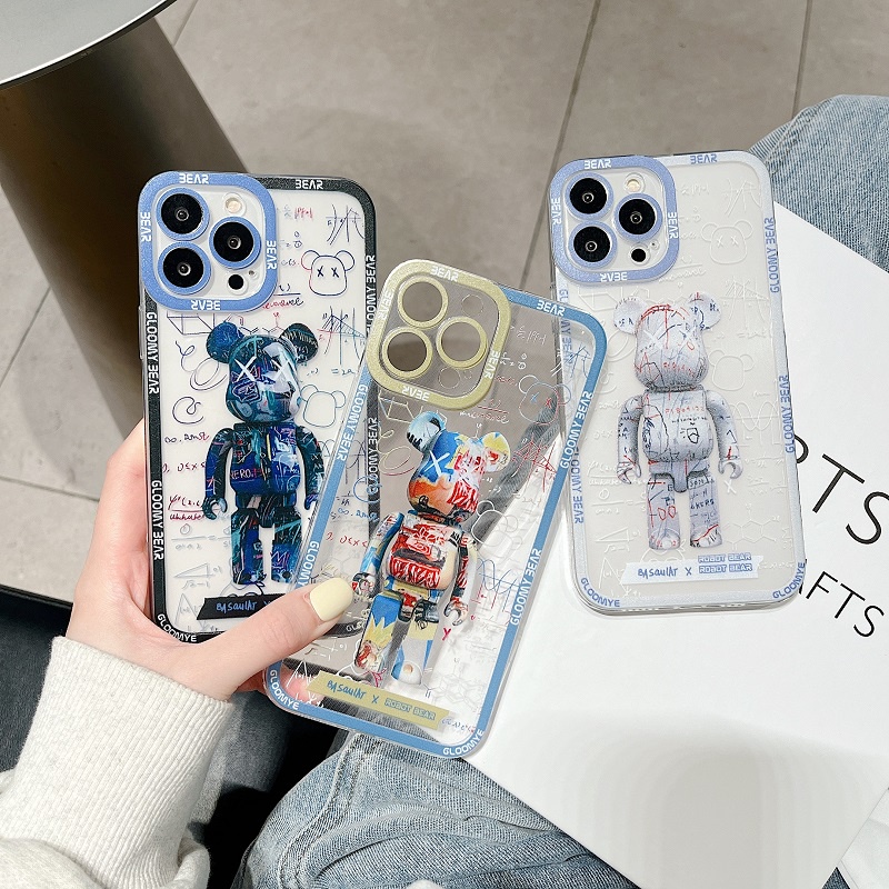 Soft Case Pelindung Lensa Anti Jatuh Motif graffiti Beruang Untuk iPhone 11 12 13 Pro MAX X XR XS MAX 7 8 Plus