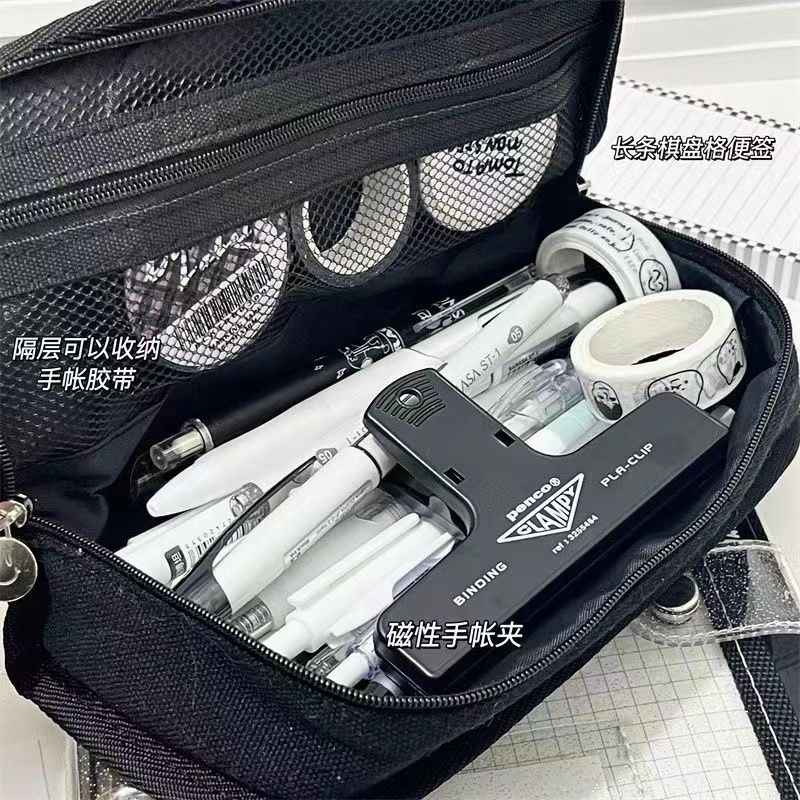 Sera Versi Korea dari Tas Pensil Transparan Sederhana Kapasitas Besar Hitam dan Putih Kotak-kotak Tas Alat Tulis Murid Jendela Visual Penyimpanan Tas Pensil