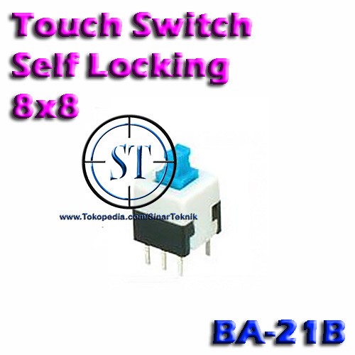 BA-21B Touch Switch 8x8 Self Locking Switch 8*8 mm 6 Kaki Off-On-Off Saklar Tombol Tekan