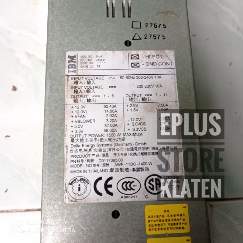Power Supply 12V 90A + 5V 37A + 3.3V 58A 1500W Delta Energy - PS117