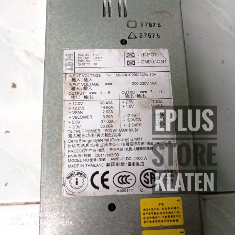 Power Supply 12V 90A + 5V 37A + 3.3V 58A 1500W Delta Energy - PS117