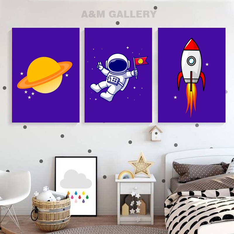 PROMO 1 SET Hiasan Dinding Kamar Bayi (A4) Tema Luar Angkasa Astronot Pajangan Anak Dekorasi Bayi Wall Decor - A&amp;M