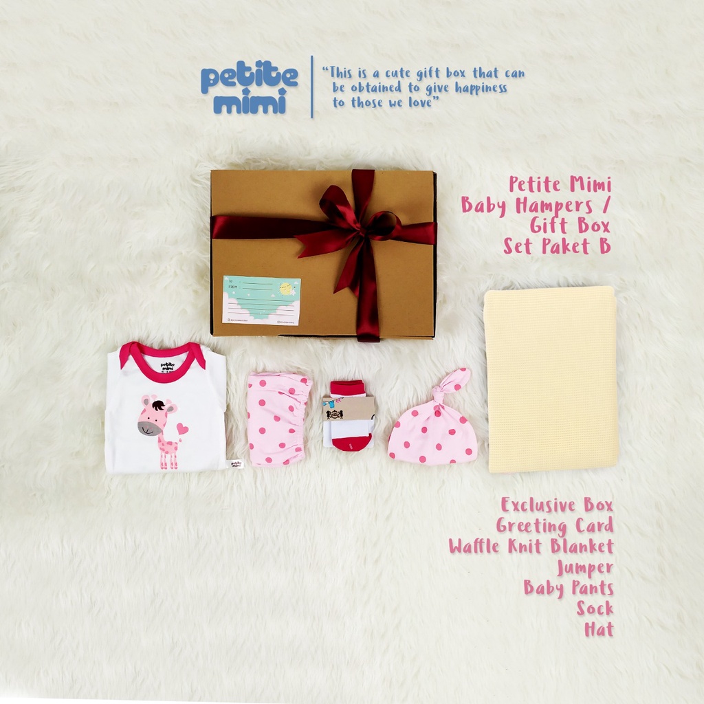 Petite Mimi Baby Hampers - Gift Box kado Parcel Bayi  - Jumper Baju Selimut Topi -SNI-Gift Starter A Girl