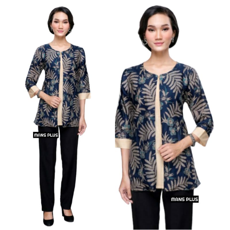 Blouse Wanita Batik Jumbo 4L-5L Atasan Batik Wanita Big Size XXL XXXL Seragam Kerja BLR