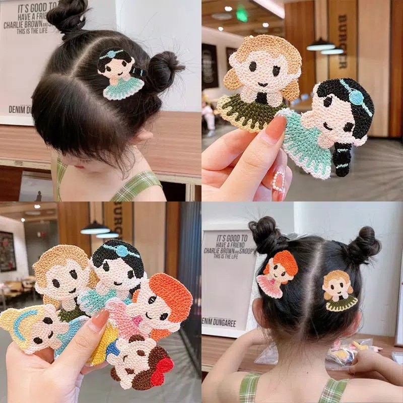 JEPIT RAMBUT RAJUT ANAK Karakter All Princess - Jepitan Rambut Anak Korea Style Lucu Bahan Rajut Kain