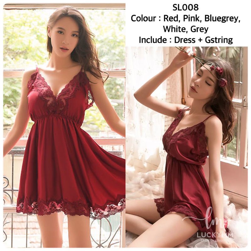 lingerie Sexy import baju tidur kilap satin licin renda