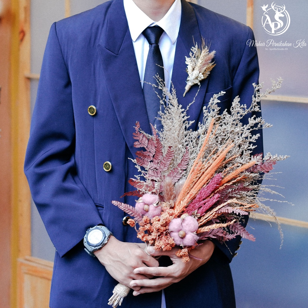 Wedding Corsage bunga pernikahan Dried flower Boutonniere Jas Bunga Pria Eksklusif