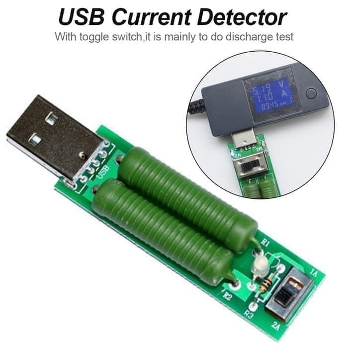 USB Mini Discharge Interface Load Resisto 1A / 2A with Switch Green