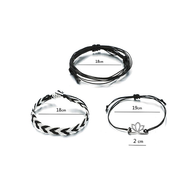 LRC Gelang Tangan Fashion Black Woven Lotus Bracelet Set Of 3 D19361