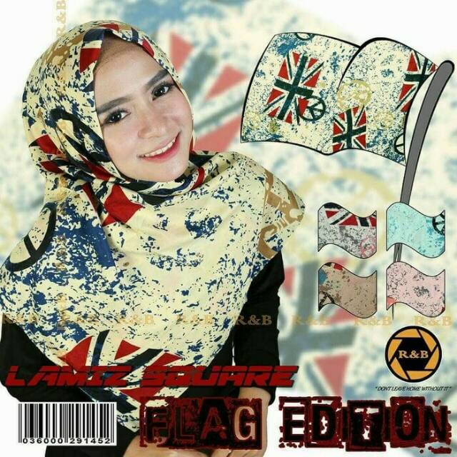 SEGIEMPAT BENDERA. JILBAB SATIN LAMIZ. KERUDUNG ABSTRAK FLAG. HIJAB SQUARE