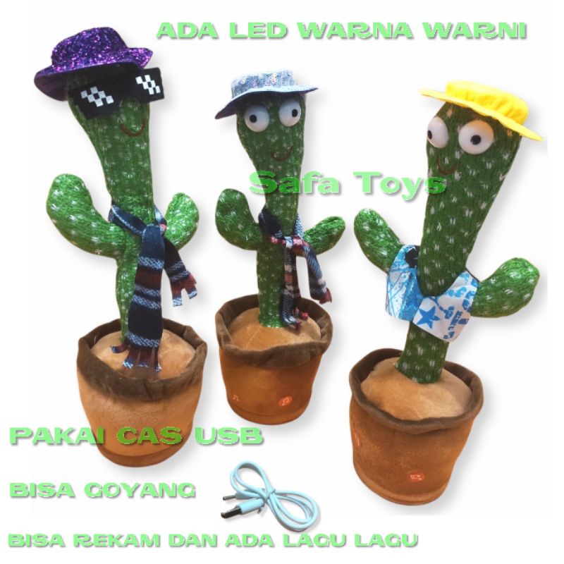 Cactus Toy Boneka Pintar Kaktus Joged Goyang Bisa Rekam Bicara Kaktus Topi