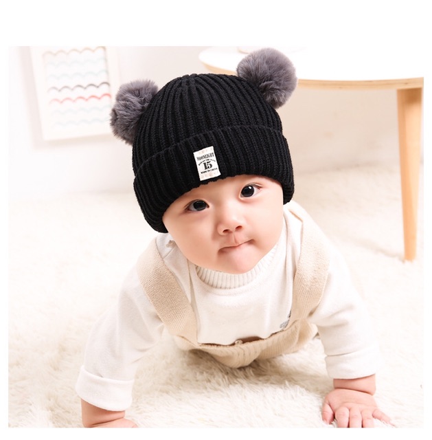 IMPORT Hat Double Pom Topi Anak Rajut Wool Pom Pom Musim Dingin Winter Hat infinity wool kids