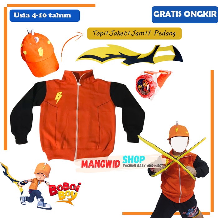 [BISA COD] TOPI + JAM TANGAN + PEDANG MAINAN 1 + JAKET SWEATER BOBOIBOY GALAXY - size L