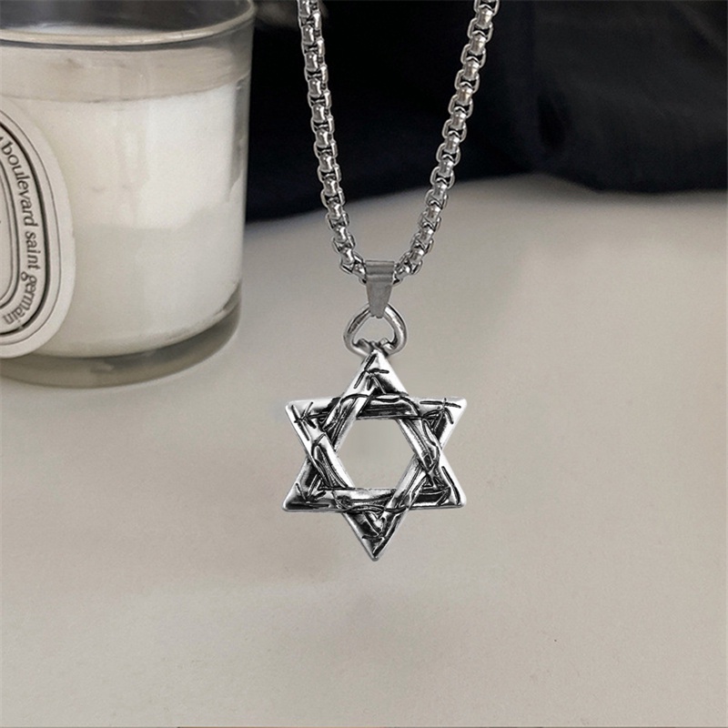 Kalung Rantai Liontin Hexagram Gaya Hip Hop Untuk Unisex