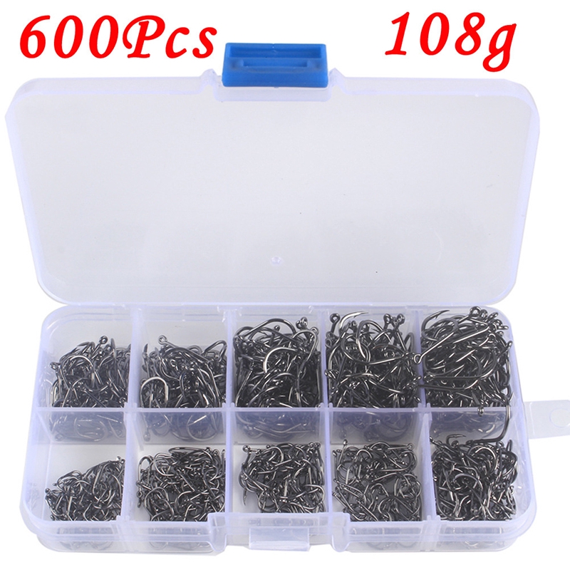 Set 600 Pcs Kail Pancing Aneka Ukuran Bahan Baja Karbon Dengan Tali Pengait