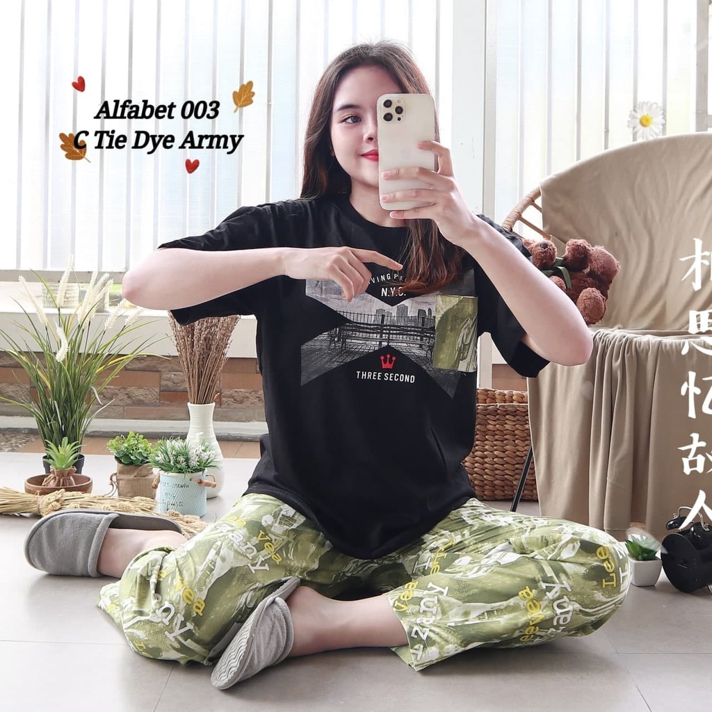 IZANY Piyama Dewasa Size S/ CP Atasan kaos Tebal-ALFABET 003 TIEYDE A