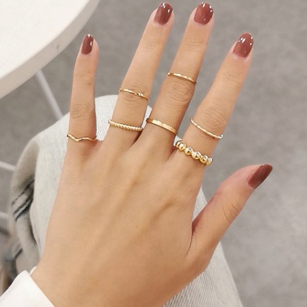 5pcs / Set Cincin Knuckle Geometris Bahan Logam Warna Emas Perak Untuk Wanita