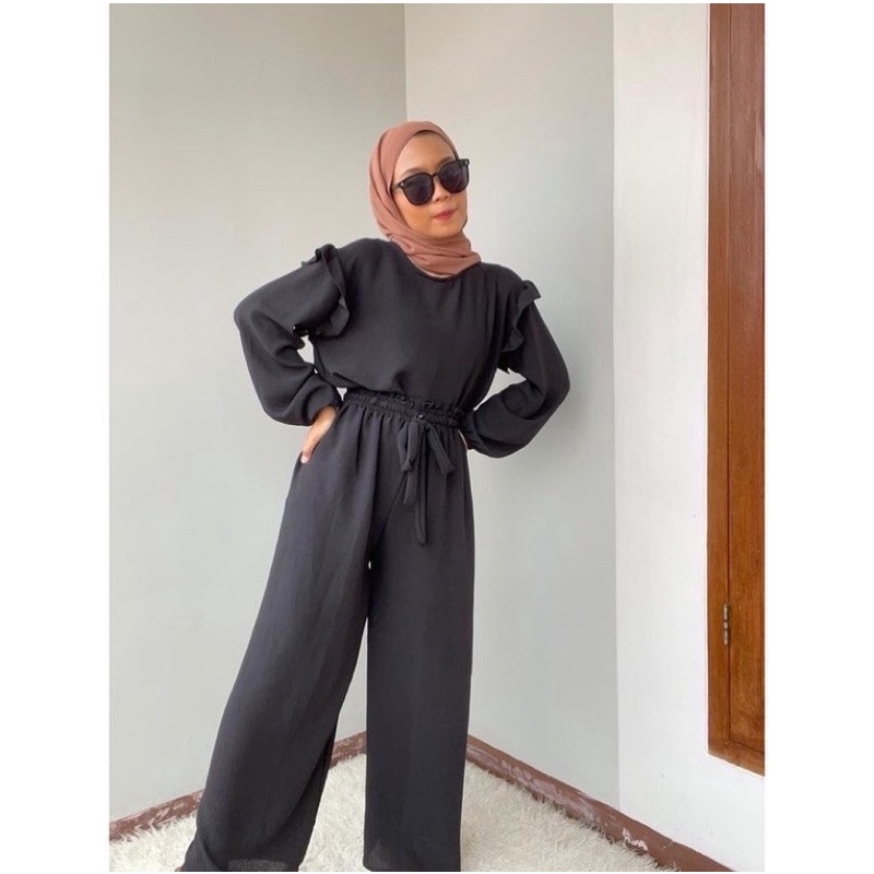 ONE SET RAYON PREMIUM / SETELAN RAYON DAILY ONE SET BAJU SETELAN WANITA-RUBY ONESET HITAM