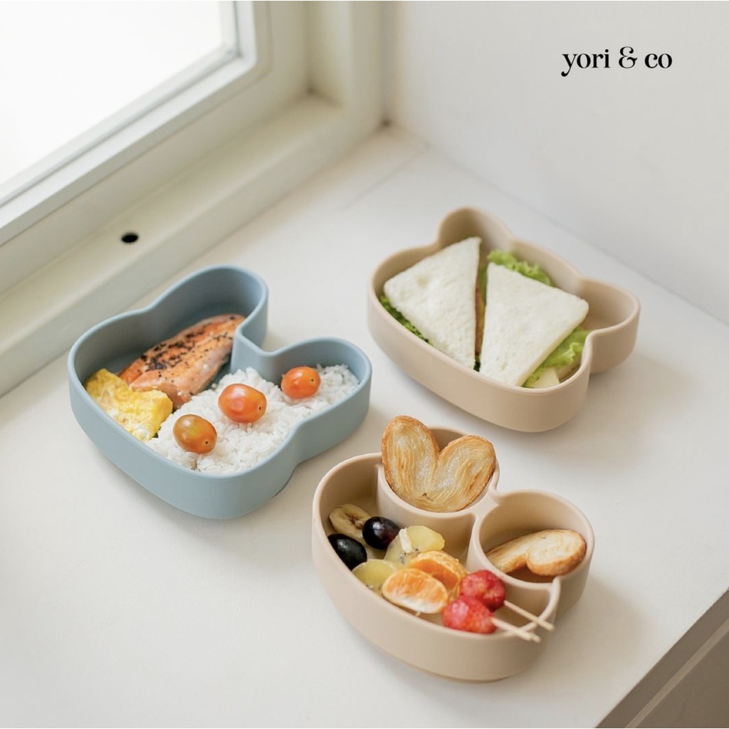 Yori &amp; Co Suction Plate with Lid and Band Piring Kotak Makan Bayi Anak - yoriandco Silikon Silicone