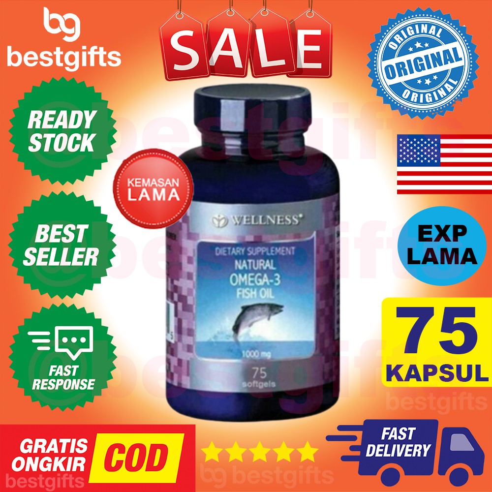 WELLNESS OMEGA 3 FISH SALMON OIL 1000 MG DHA MENURUNKAN KOLESTEROL CEGAH JANTUNG KORONER 75 KAPSUL