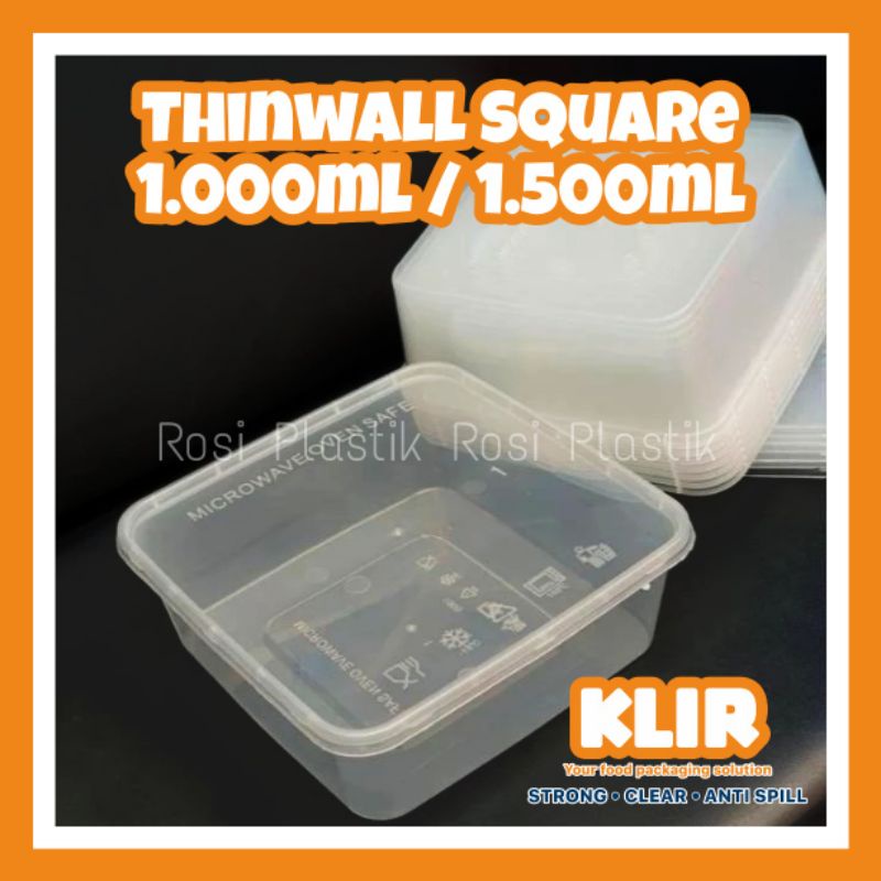 Thinwall Square isi 25 pcs 1000 ml & 1500 ml / Kotak Segi Bening / Tepak Plastik Serbaguna