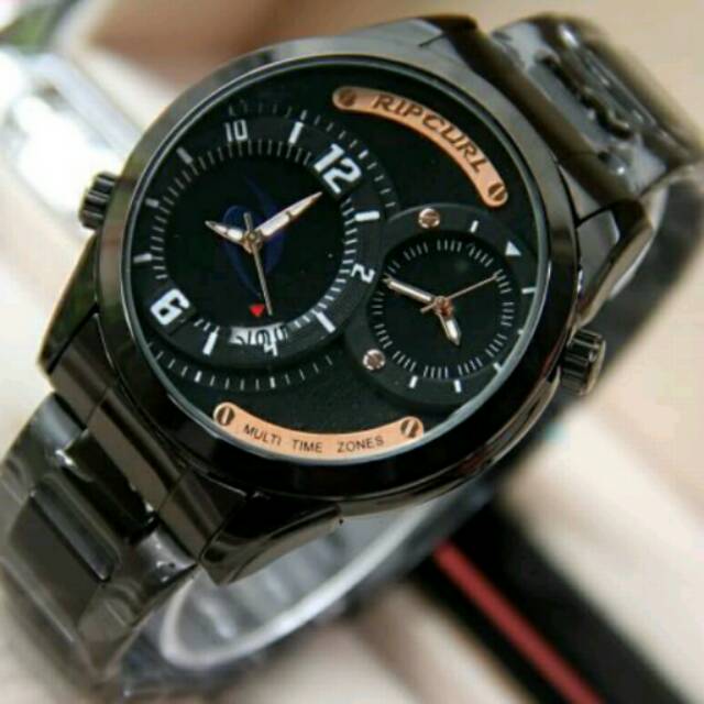 Jam Tangan Pria Elegant Exclusive Ripcurl Monster Dual Time Premium Sport Full Black