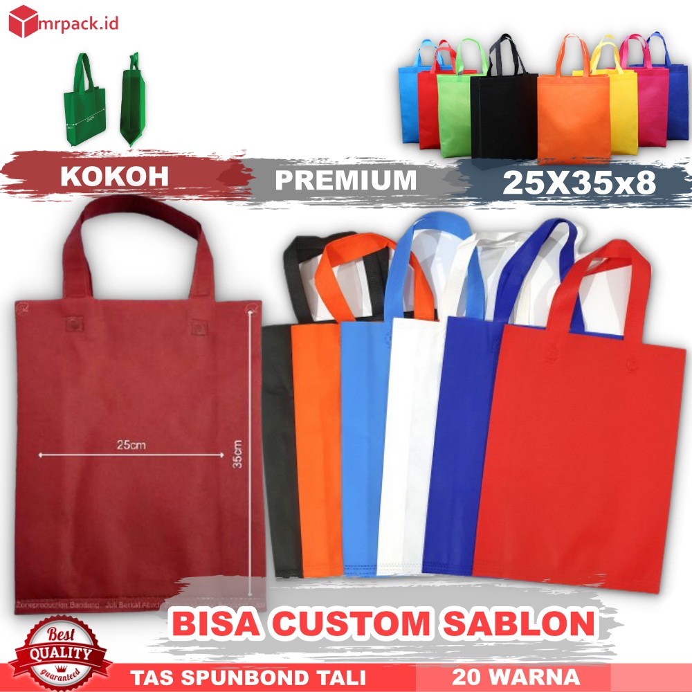 

Tas Spunbond Tali Handle 25x35x8 / Goodie Bag / Tas Kantong Kain Polos Hajat Souvenir Tebal