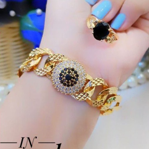 Xuping Set Perhiasan Gelang dan cincin mata hitam terlaris F8565