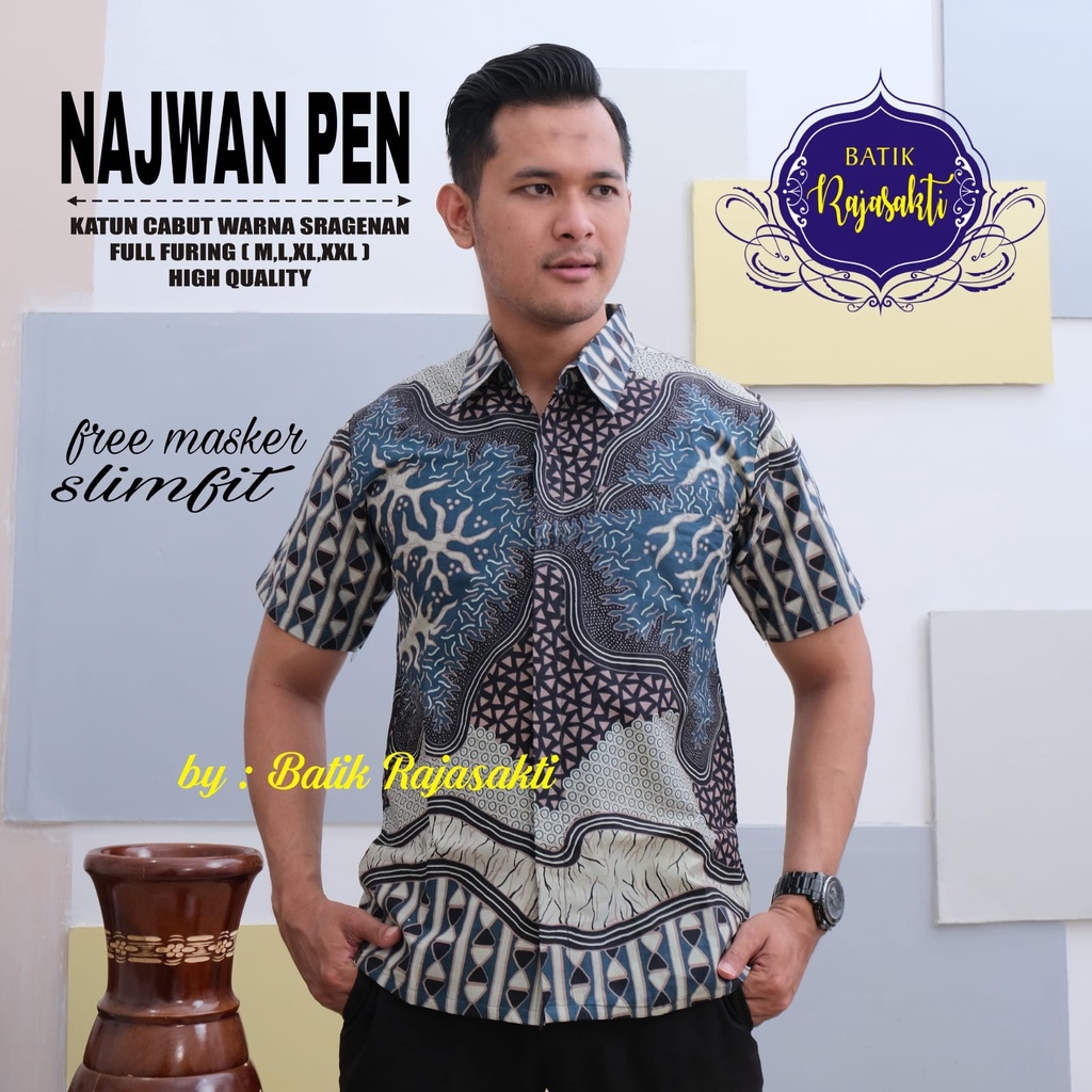 NAJWAN Kemeja Batik Solo Pria Lapis Furing PREMIUM Katun halus asli solo Rajasakti