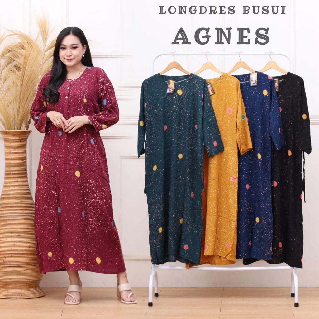 LONGDRESS CABUTAN CINCIN LENGAN PANJANG DASTER PANJANG KANCING DEPAN BUSUI DASTER ADEM MURAH GRIYA BATIK-LD AGNES