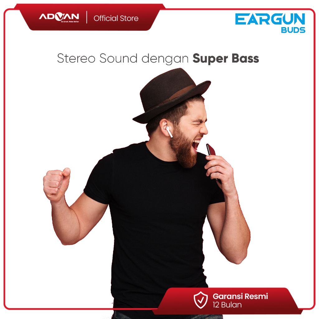 Advan StartGo Eargun In-Ear TWS Earphone Bluetooth Waterproof Garansi Resmi - Putih