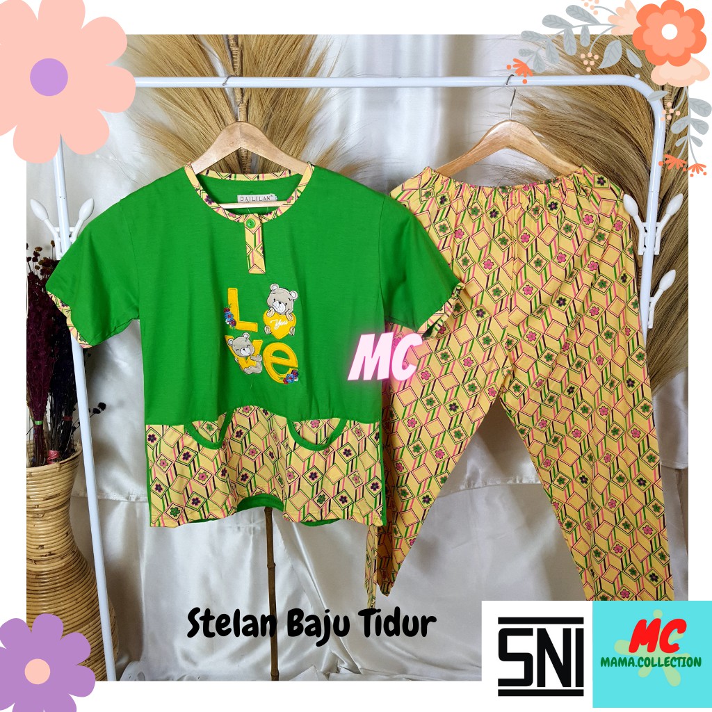 Baju Tidur CP Jumbo Daililan Premium Hijau Piyama Wanita Baju Tidur Bahan 100% Kaos Super Tebal Adem