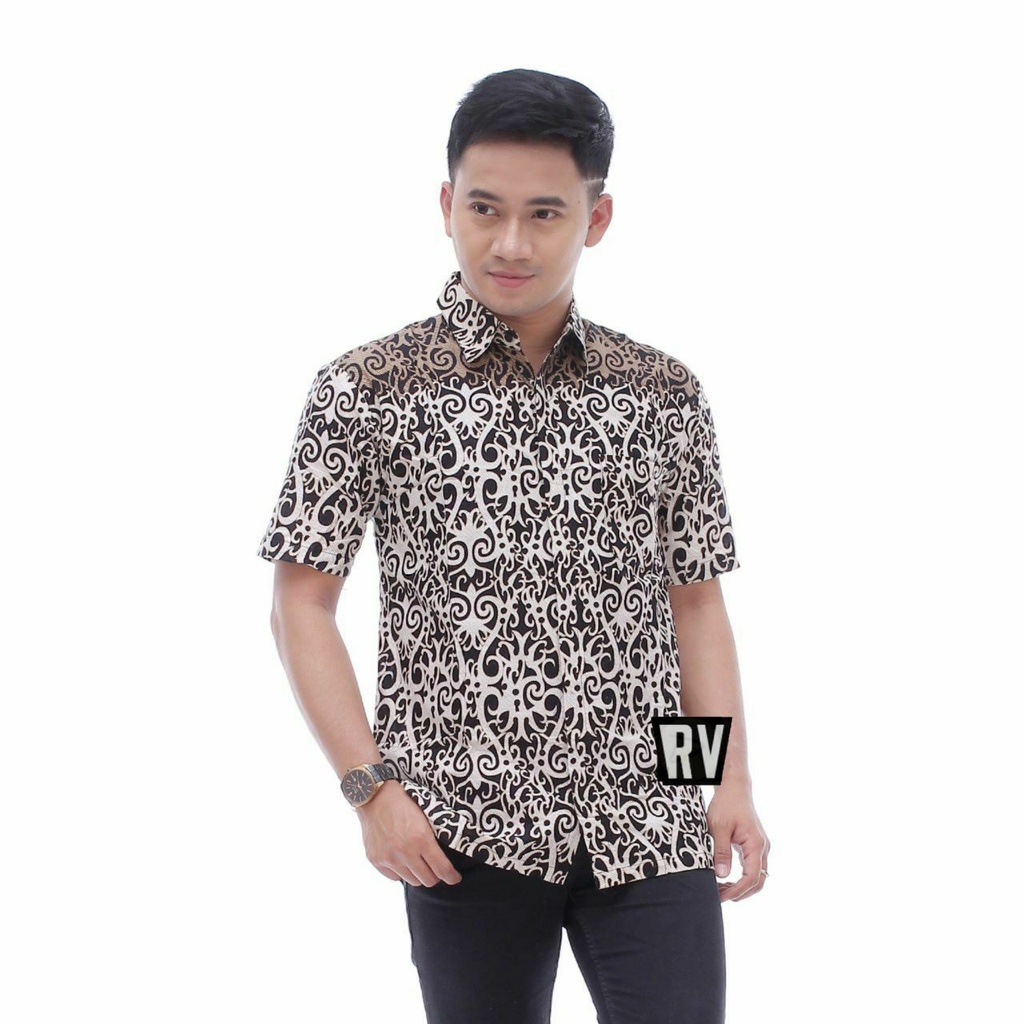 Risna Batik HRB026 Kenongo Hem Kemeja Batik Pria Lengan Pendek Katun Primis Premium Halus M L XL XXL